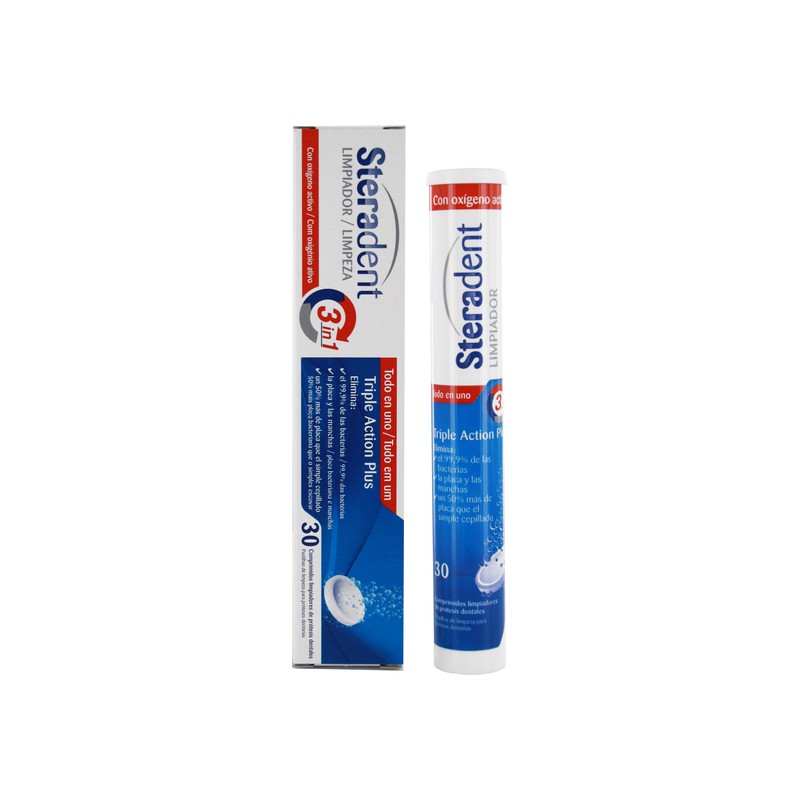 STERADENT TRIPLE ACCION PLUS LIMPIEZA PROTESIS DENTAL 30 COMPRIMIDOS