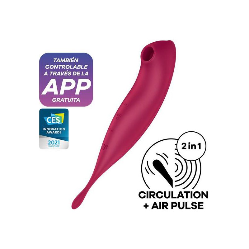 SATISFYER TWIRLING PRO+ SUCCIONADOR Y VARITA VIBRADORA CON APP CONNECT - ROSADO