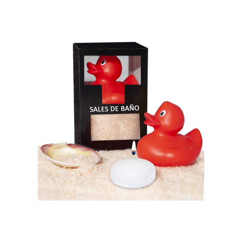 SET DE SALES DE BAÑO VAINILLA 150 GR. CON PATO BAÑERA, VELA AROMATICA Y CONCHA